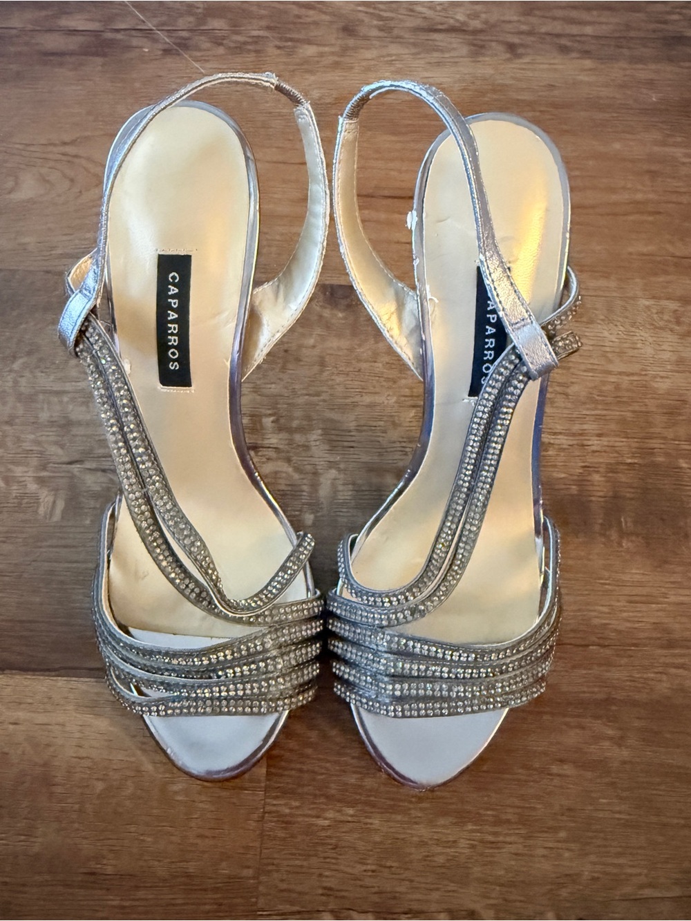Caparros Silver Rhinestone Slingback Heels - Picture 2 of 9